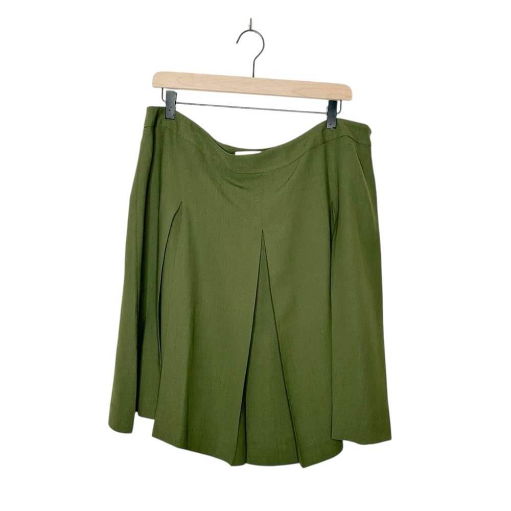 Jones Studio Neutral Olive Green Pleated Knee Length Skirt Business Casual 14